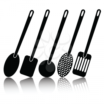 illustration with kitchen utensil silhouettes  on a white background