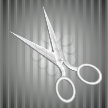 illustration with metal scissors on a dark background