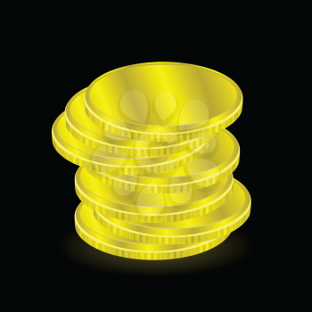 colorful illustration with gold coins on a black background