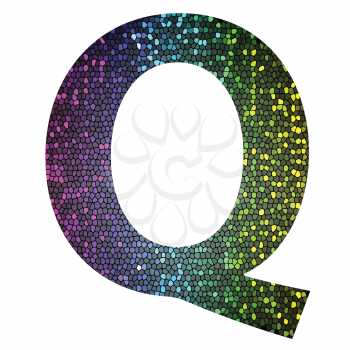 colorful illustration with letter Q of different colors on a white background