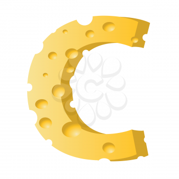 colorful illustration with cheese letter C on a white background