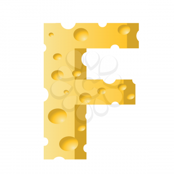 colorful illustration with cheese letter F  on a white background
