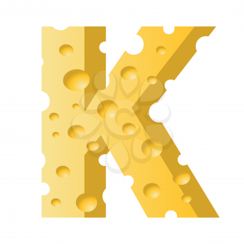 colorful illustration with cheese letter K  on a white background