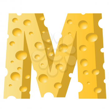 colorful illustration with cheese letter M  on a white background