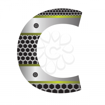colorful illustration with perforated metal letter c  on a white background