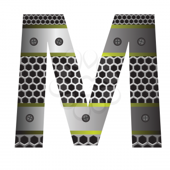 colorful illustration with perforated metal letter M  on a white background