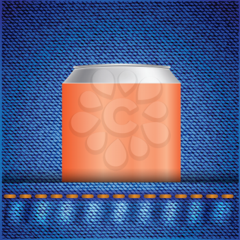 colorful illustration with drink can  on a denim background