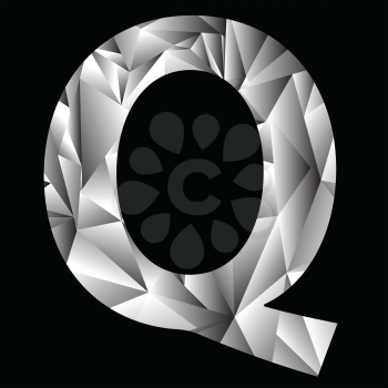 illustration with crystal letter Q  on a black background