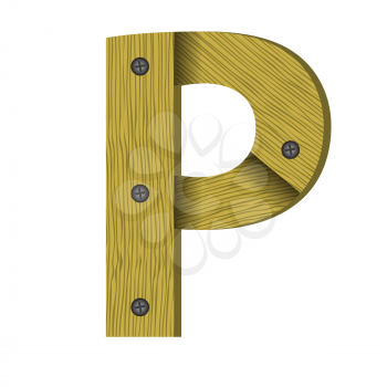 colorful illustration with wood letter P on  a white background