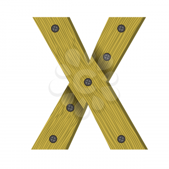 colorful illustration with wood letter X  on  a white background