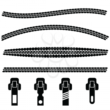 silhouettes of zipper on a white background