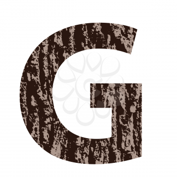 colorful illustration with letter G made from oak bark on  a white background