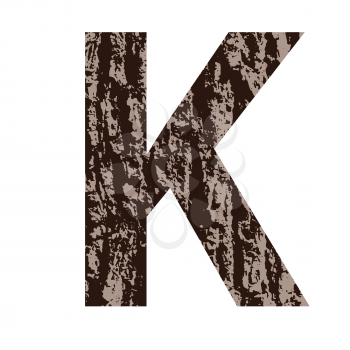 colorful illustration with letter K made from oak bark on  a white background