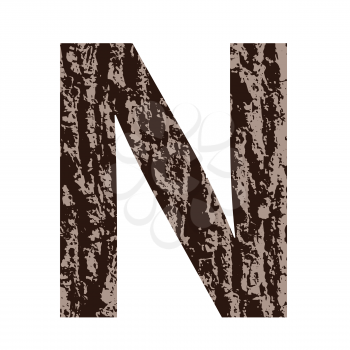 colorful illustration with letter N made from oak bark on  a white background