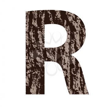 colorful illustration with letter R made from oak bark on  a white background