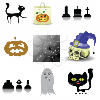 colorful illustration with halloween decoration set on  a white background