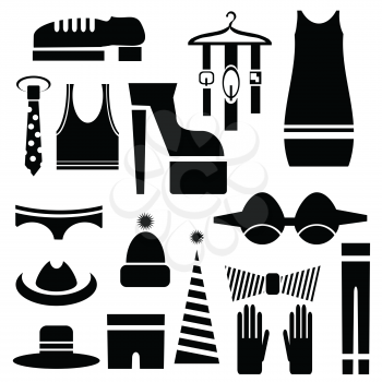 colorful illustration with silhouettes of clothes  on  a white background