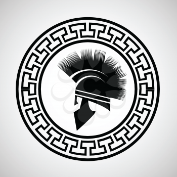 colorful illustration with silhouettes of greek  helmet on  a white background