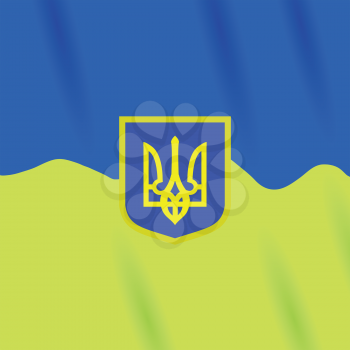 colorful illustration with Coat of Arms of Ukraine on Ukrainian flag background