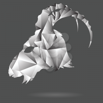  illustration with abstract polygonal silhouette of goat head on a gray background