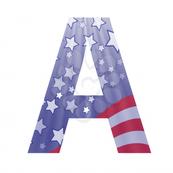 colorful illustration with  american flag letter A on a white background