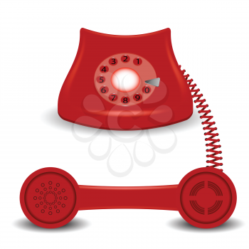colorful illustration with  old red phone on a white background