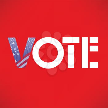 colorful illustration VOTE capital letters with flag pattern on red background