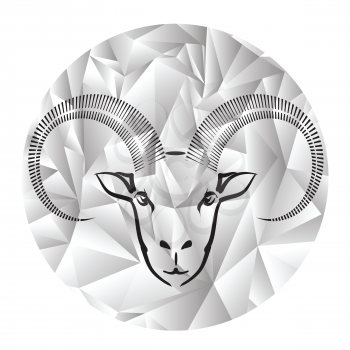 colorful illustration with head of ram on a polygonal grey background