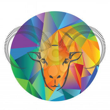 colorful illustration with goat head on a polygonal  background