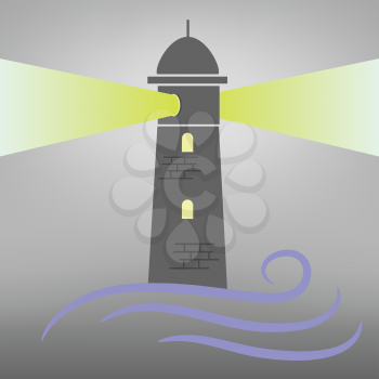 colorful illustration with lighthouse on grey  background