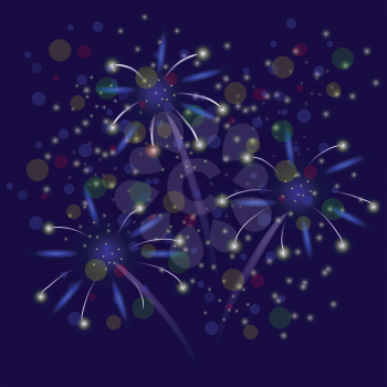 colorful illustration with fireworks on a blue  background