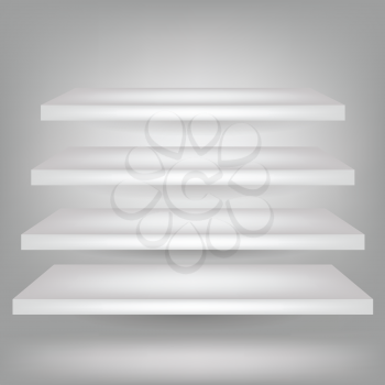  illustration with  empty white shelves  on grey background