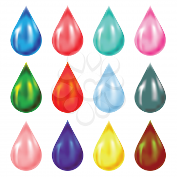 colorful illustration with set of drops on white background