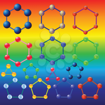  illustration  with molecules set on colorful background