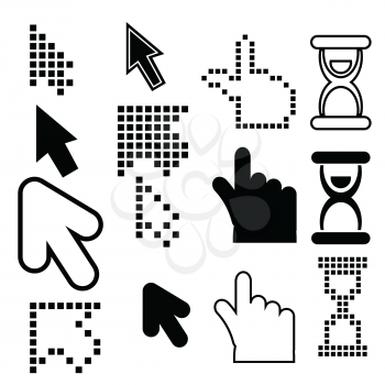 illustration  with pixel cursors icons set on white background