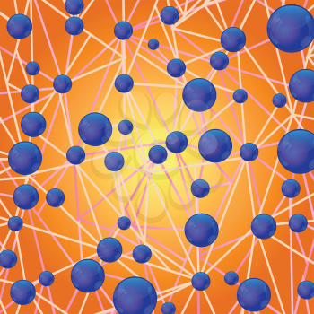 colorful illustration  with molecules on orange background