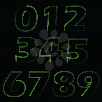 colorful illustration  with green numbers on black background