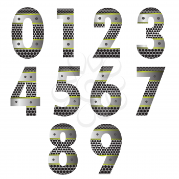  illustration  with  metal numbers  set  on white background