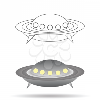 colorful illustration  with  spaceship  on white background