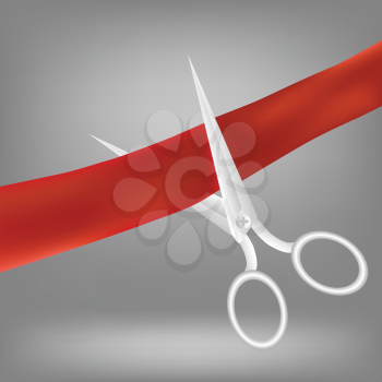 colorful illustration  with  red ribbon and scissors on white background