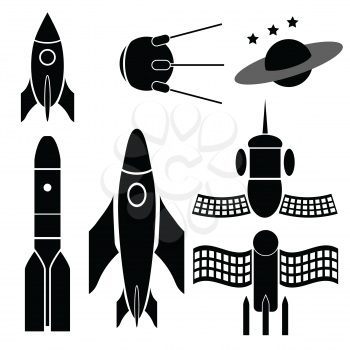  illustration  with space ships silhouettes on white background