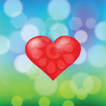 colorful illustration  with red heart on spring background