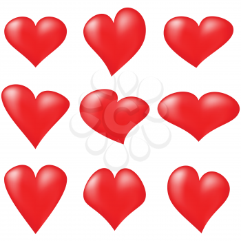 colorful illustration  with  cartoon red hearts  on white background
