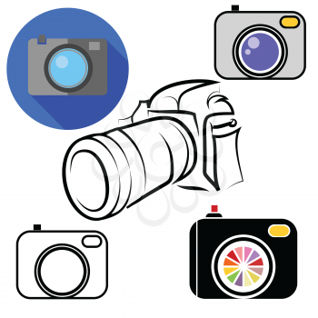 colorful illustration  with camera icons  on white background
