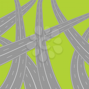 colorful illustration  with  roads on green  background