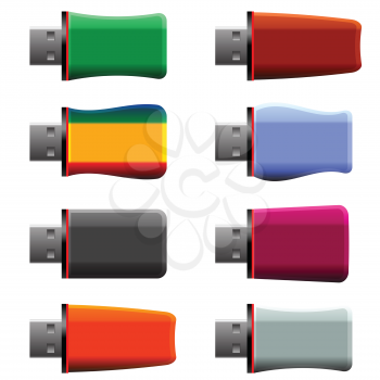 colorful illustration  with USB memory stick on white  background