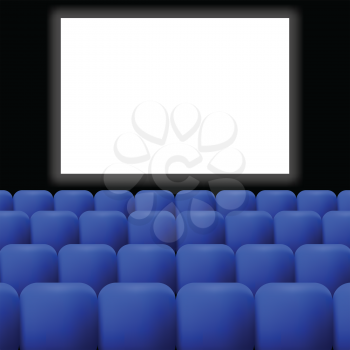 colorful illustration  cinema with blue curtain on dark background