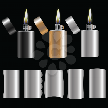 illustration  with set of lighters on dark background