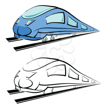 colorful illustration  with modern train silhouette on white background