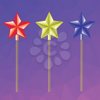 colorful illustration  with magic wand on abstract polygonal  background